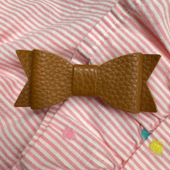 Brown Faux Leather Hair Bow - Picture 3 of 4